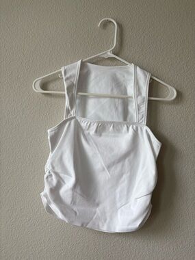 White Square-Neck Tank Top With Ruching